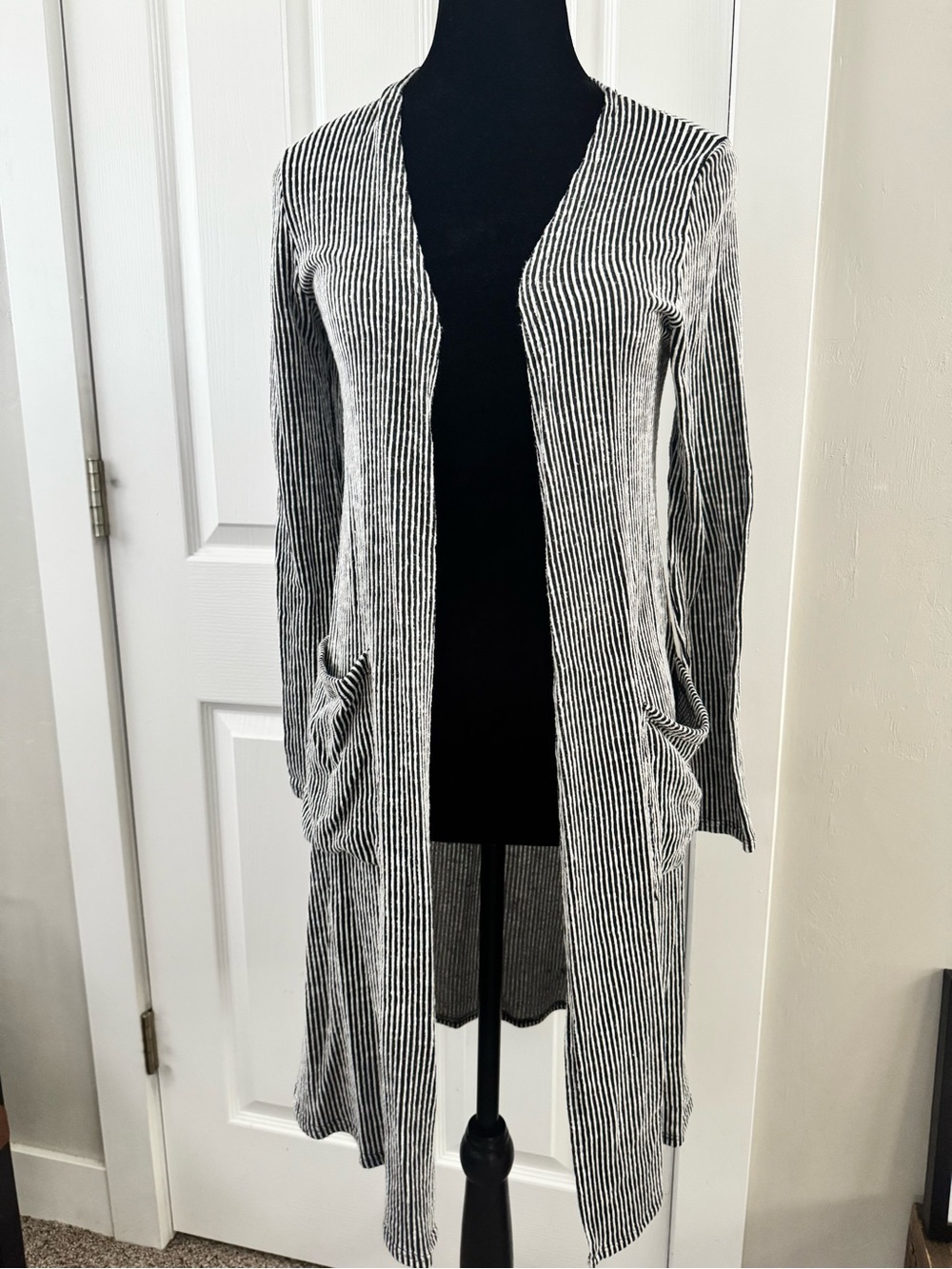 Caution To The Wind Black & White Ribbed Longline Cardigan